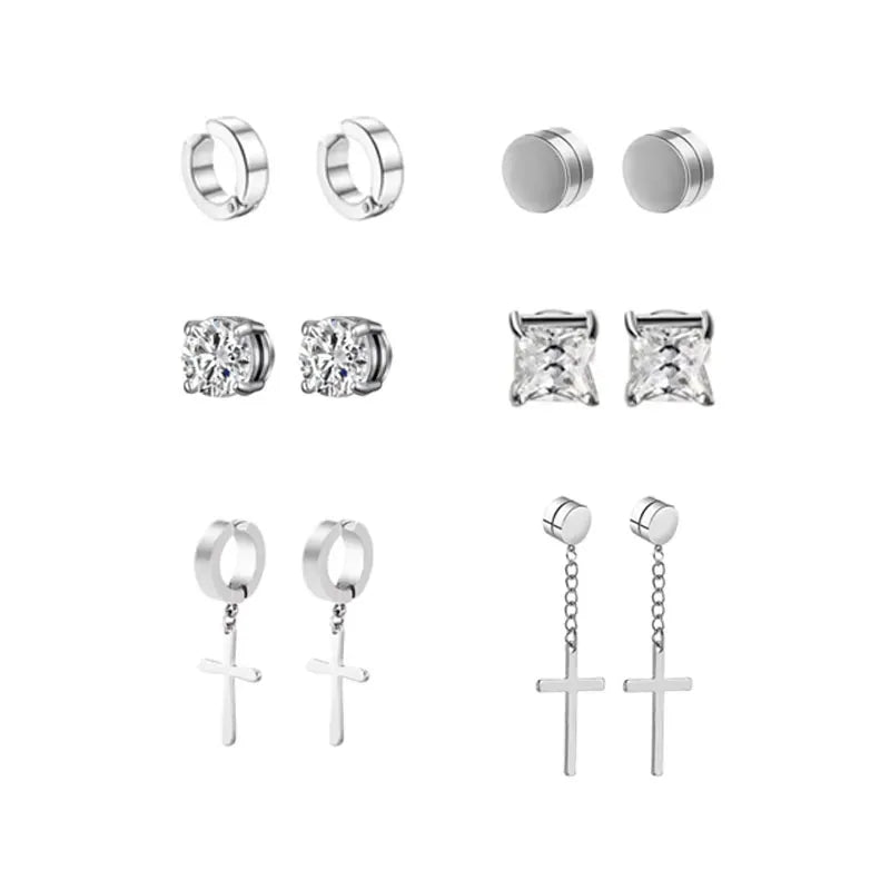 1 Pairs Crystal Strong Magnetic Ear Stud Clip Earrings for Men Women Punk Round Zircon Magnet Earrings Non Piercing Jewelry