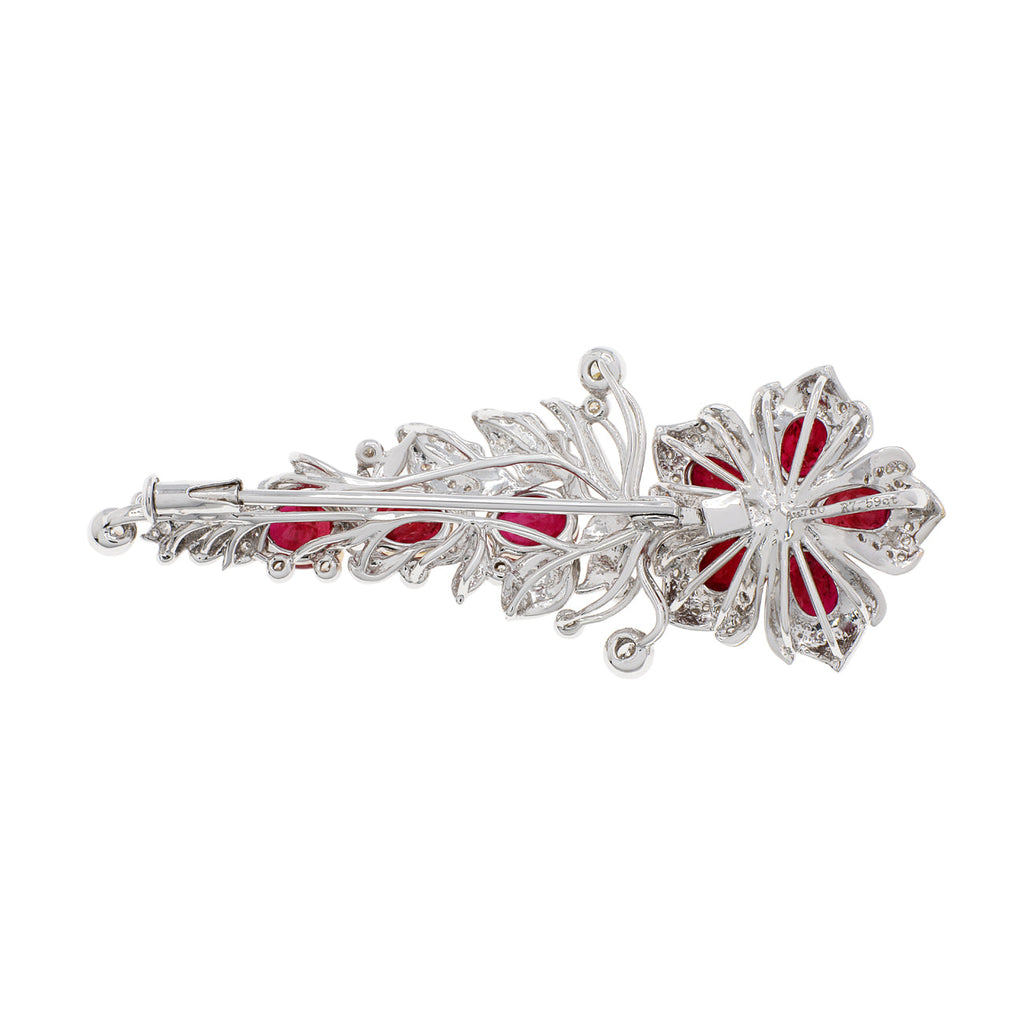 18K White Gold 6.81 Carat Ruby Blossom Brooch