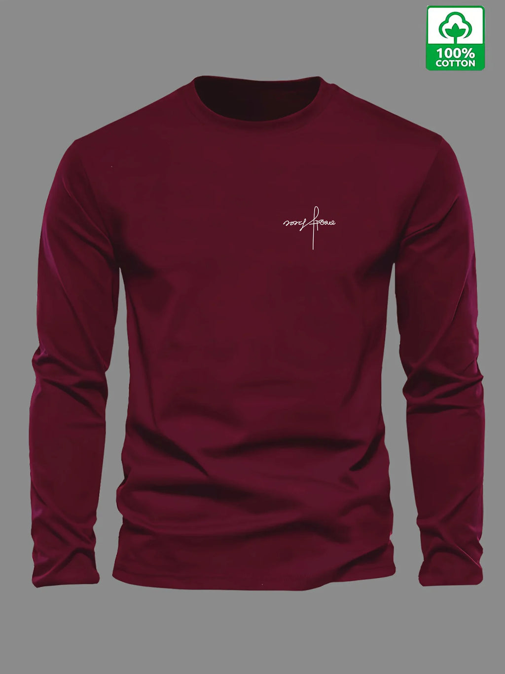 100% pure cotton men's long sleeved round neck loose classic letter printed autumn and winter casual versatile T-shirt top