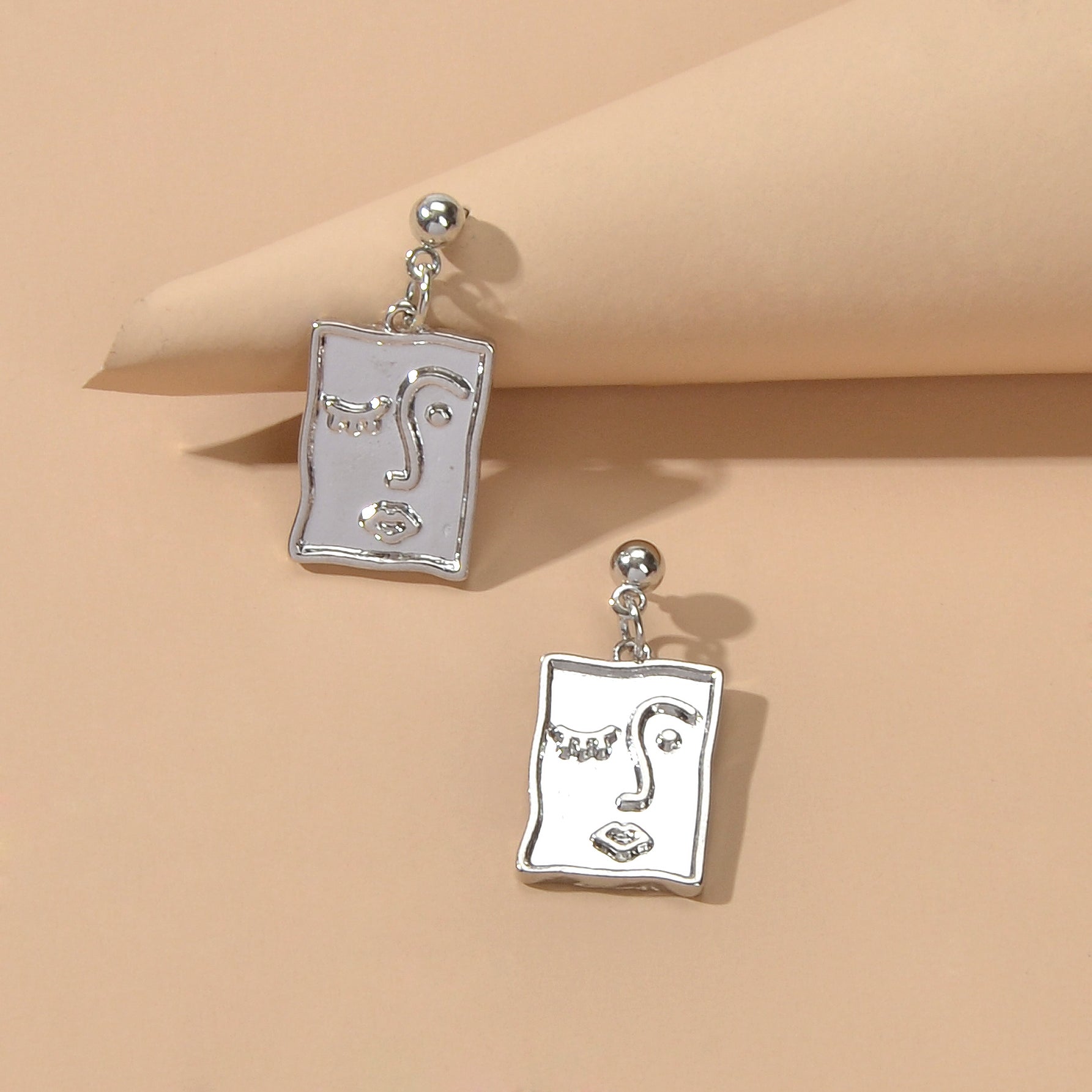 Punk Gold Silver Face Pattern Rectangle Dangle Drop Earrings Statement Jewellery