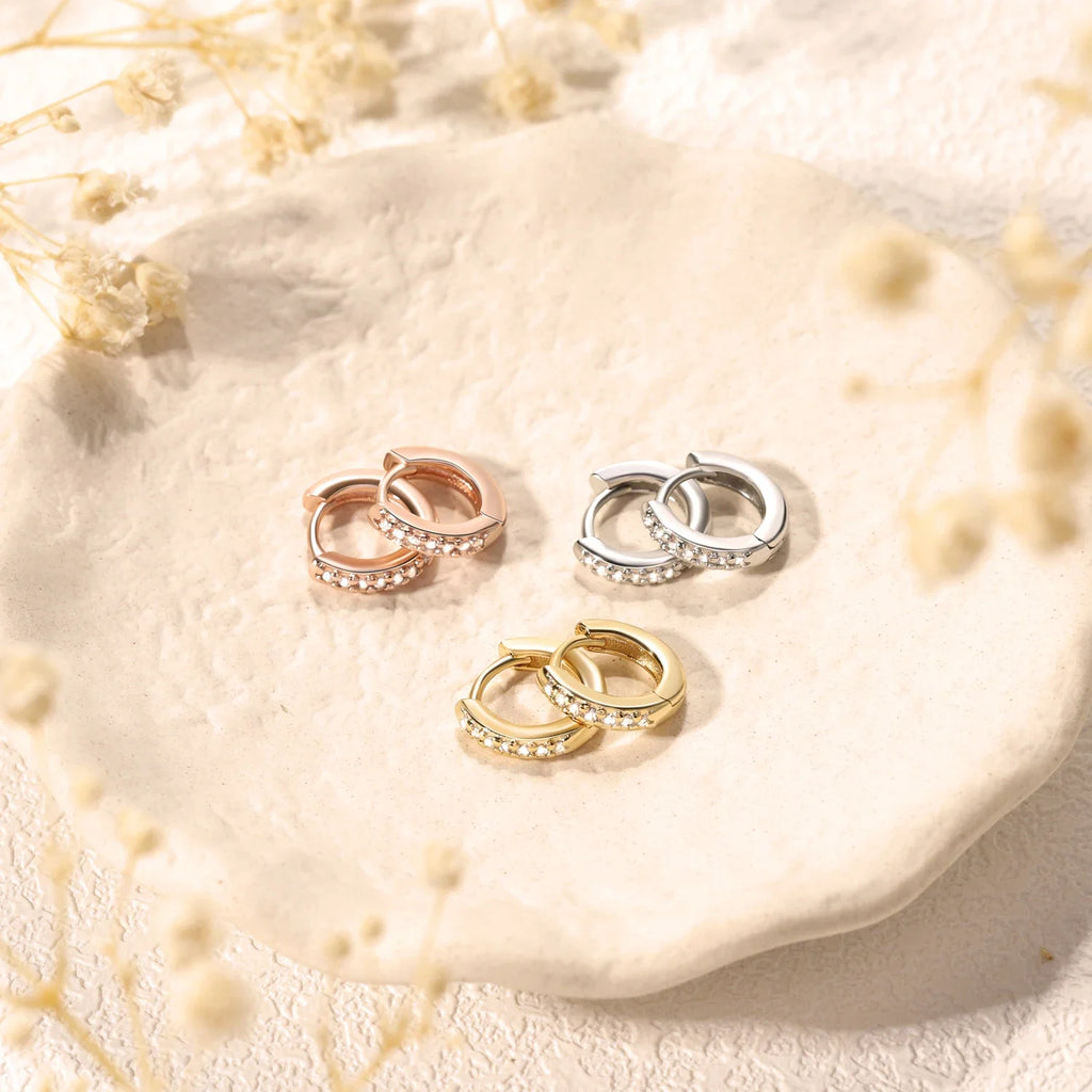 2/6PCS 316L Stainless Steel Minimalist Hoop Earrings Crystal Zirconia Small Cartilage Helix Tragus Piercing Jewelry for Women