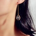 Stunning Transparent Water Drop Chain Crystal Dangle Stud Earrings Girls Eardrop
