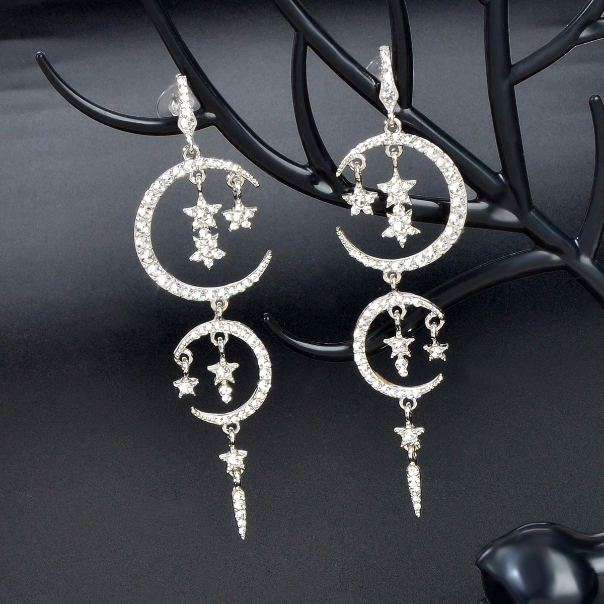 Starry Nights Long Earrings with Multiple Star Moon Pendants Celestial Glamour