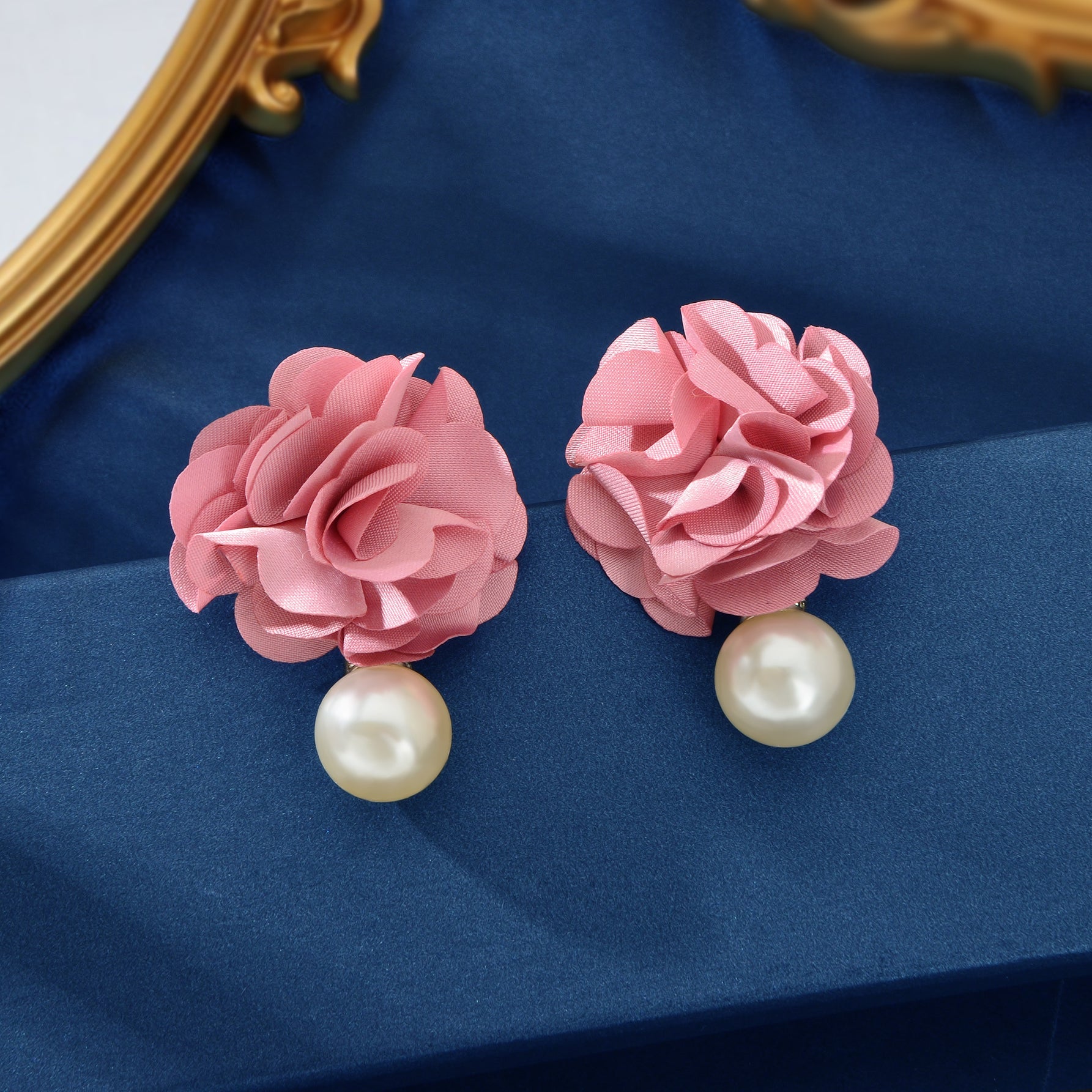 Romantic Imitation Pearl Decor Pink Flower Dangle Earrings Party Prom Jewelry-1