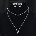 Silver V Pendant Necklace with Triangle Earrings Jewelry Set
