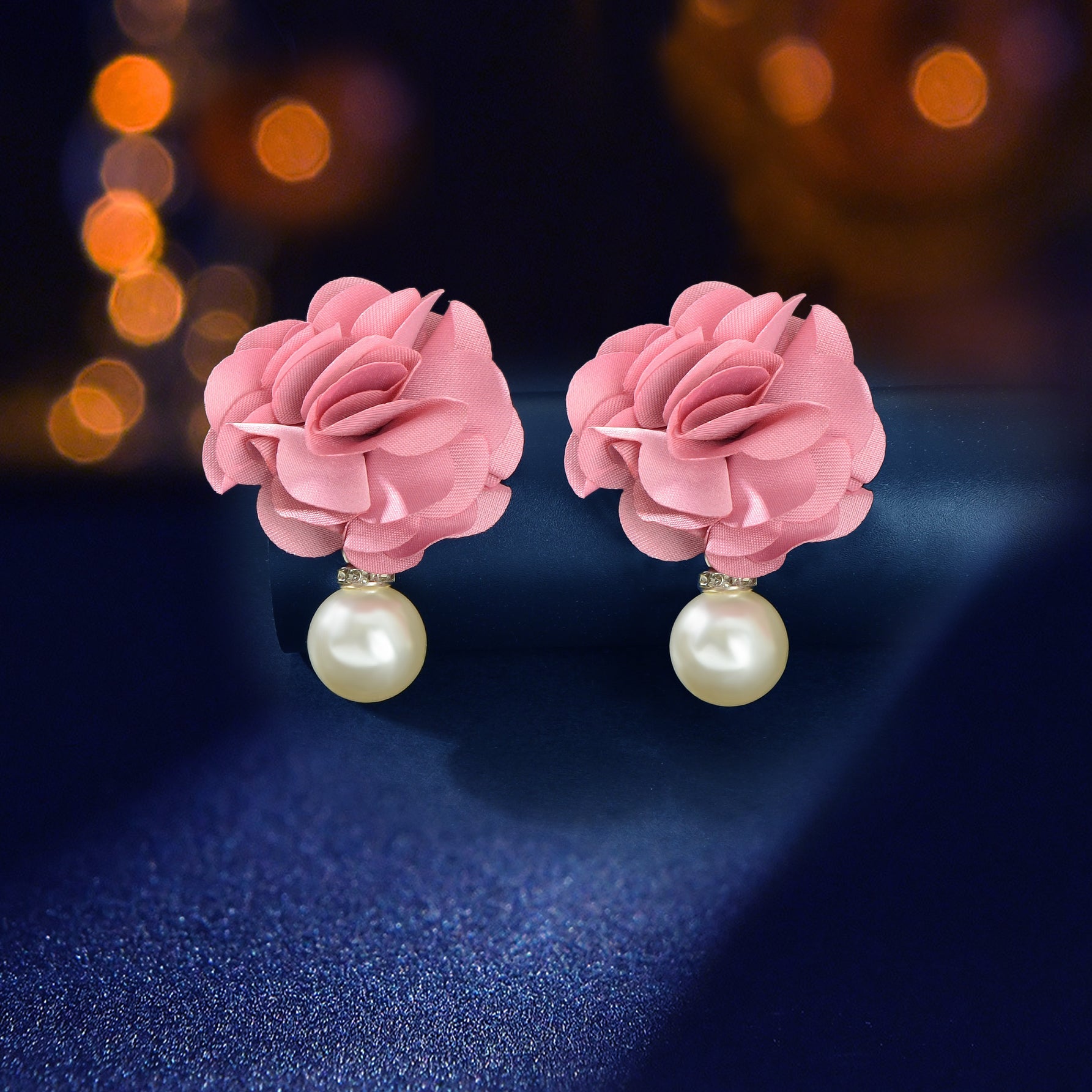 Romantic Imitation Pearl Decor Pink Flower Dangle Earrings Party Prom Jewelry-2
