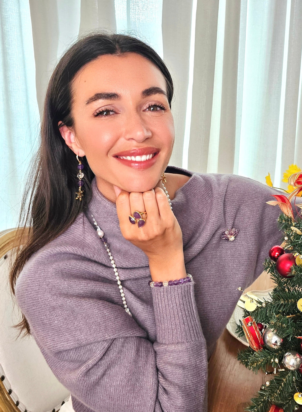 Baroque Pearls With Amethyst Long Necklace QN024