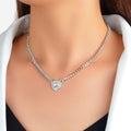 Textured Jewellery Silver Chain Full Rhinestone Heart Pendant Necklace Jewellery