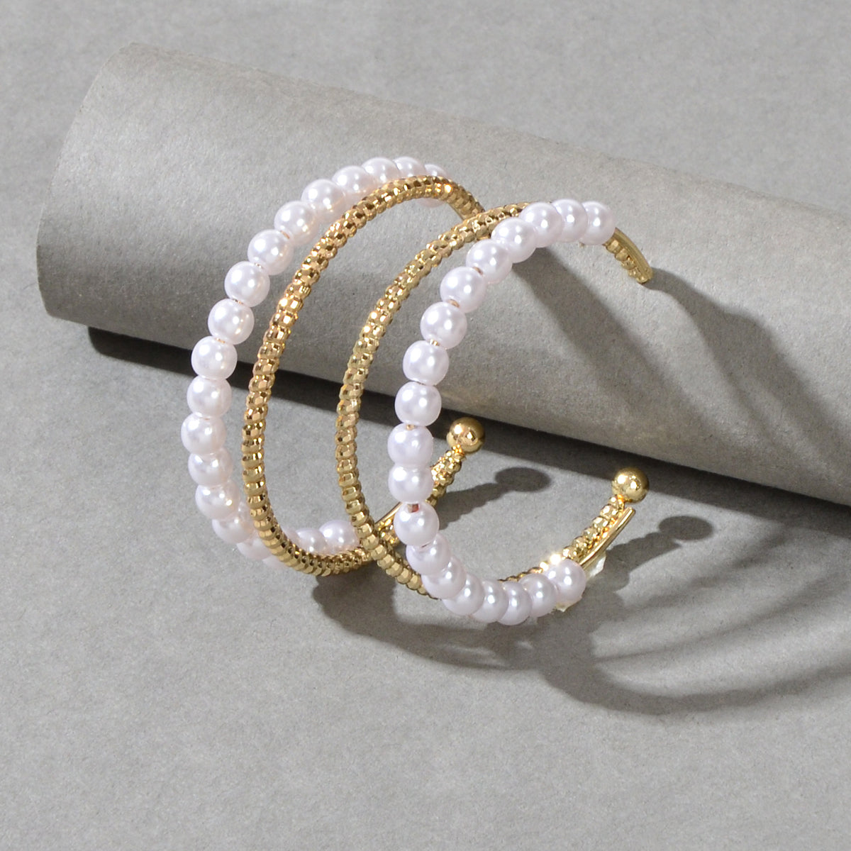 Good Quality Pearl Gold Metal Double layer Circle Chunky Hoop Huggie Earrings