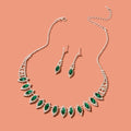 Luxurious Jewellery Set Green Imitation Gemstone Collar Necklace Dangle Earrings
