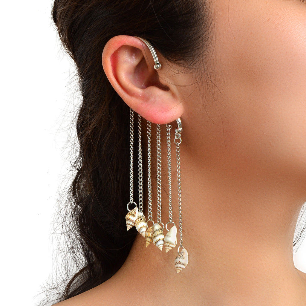 1 pc Boho Chic Long Chain Tassel Conch Ear Cuff Cartilage Wrap Around Earring