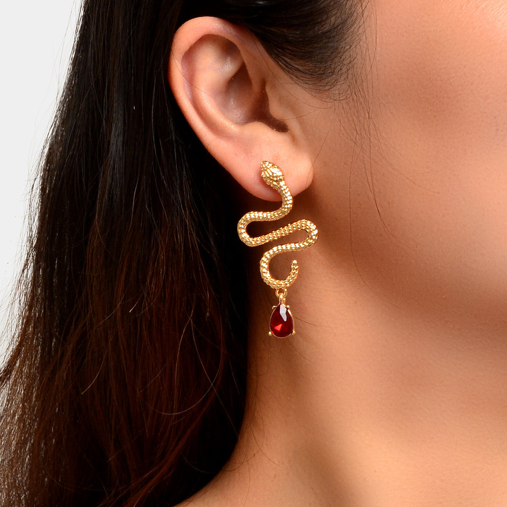 Snake Drop Earrings Dangle Big Green Rhinestone Emerald Charm Stud Punk Jewelry