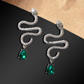 Snake Drop Earrings Dangle Big Green Rhinestone Emerald Charm Stud Punk Jewelry