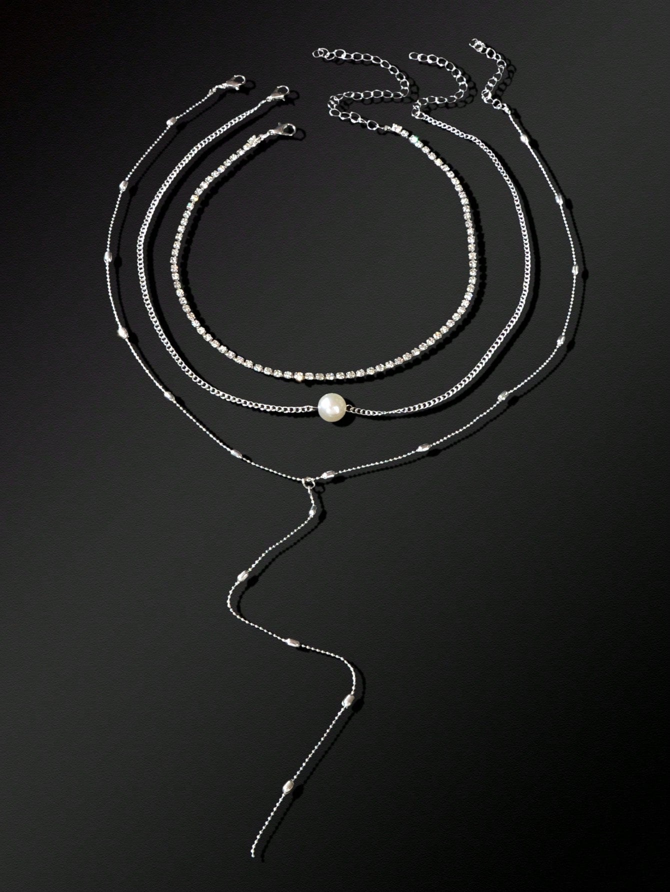 Silver Triple-Layer Chain Long Tassel Necklace Elegant Statement Piece