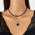 Silver Link Chain Black Beads Layering Personalized Square Charm Necklace Gift