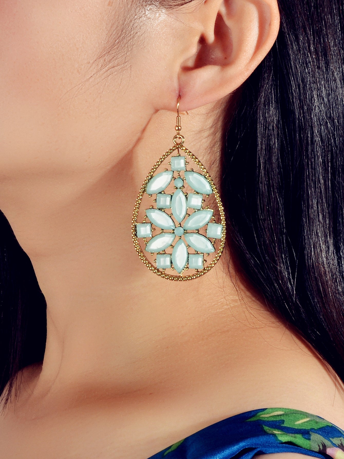 Ladies Jewellery Pink Green Acrylic Flower Water Drop Good Quality Earrings Gift-0