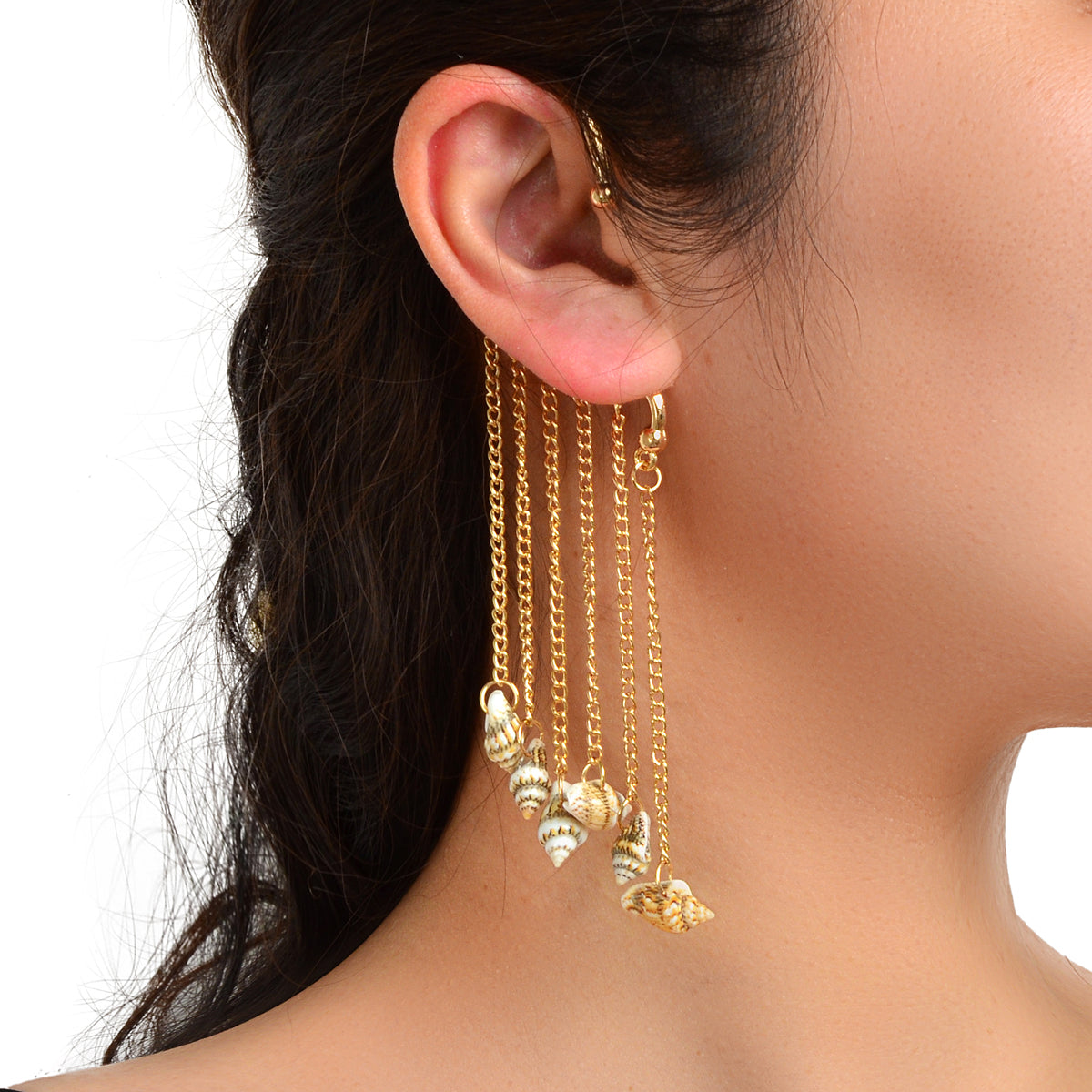 1 pc Boho Chic Long Chain Tassel Conch Ear Cuff Cartilage Wrap Around Earring