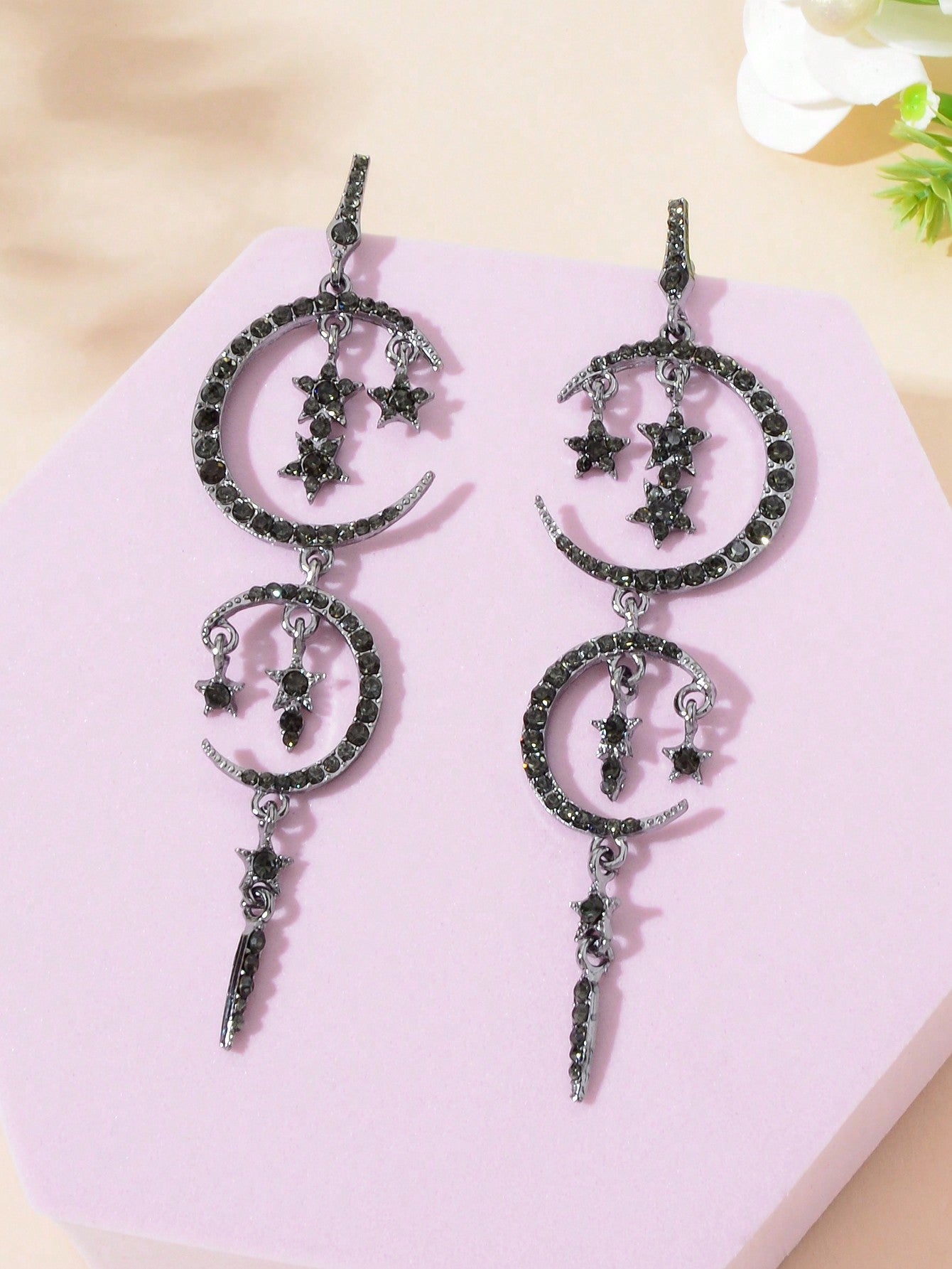 Starry Nights Long Earrings with Multiple Star Moon Pendants Celestial Glamour