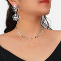 Multi-Layer Tassel Necklace Large Transparent Flower Stud Earrings Jewellery Set-0