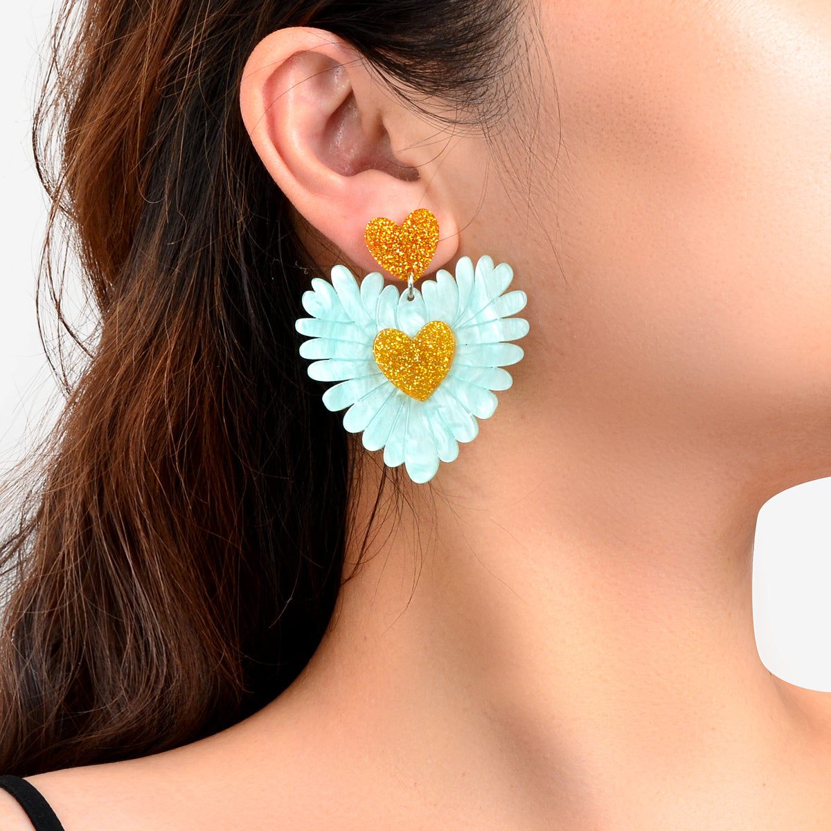 Sweet Holiday Acrylic Purple Flower Heart Earrings Valentine's Day Gift Jewelry-4