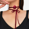 Retro Evening Party Accessories Adjustable Winered Velvet Rose Choker Necklace