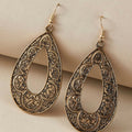 Tribal Ethnic Antique Gold Silver Carved Water Drop Big Earrings Boho Jewellery
