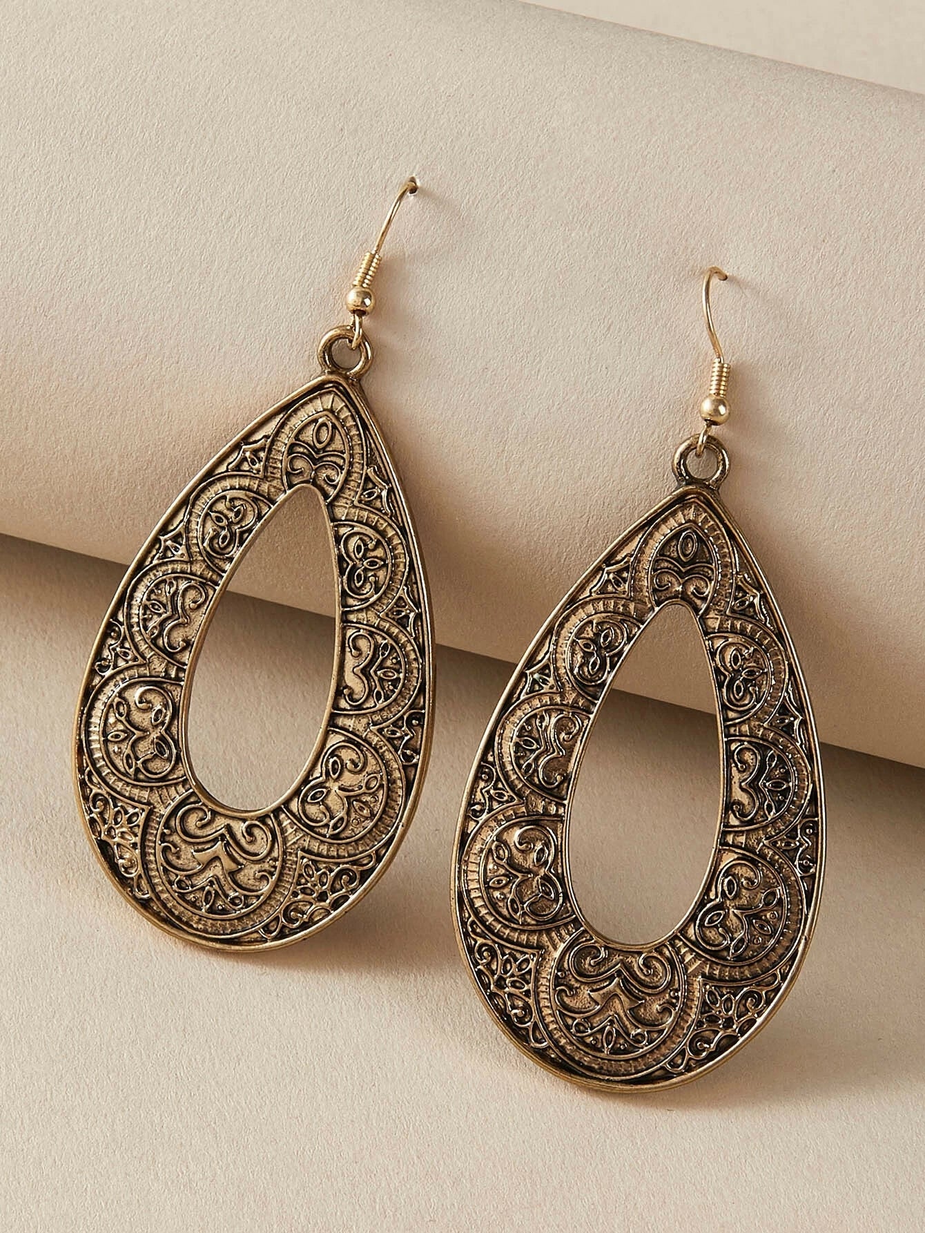 Tribal Ethnic Antique Gold Silver Carved Water Drop Big Earrings Boho Jewellery-0