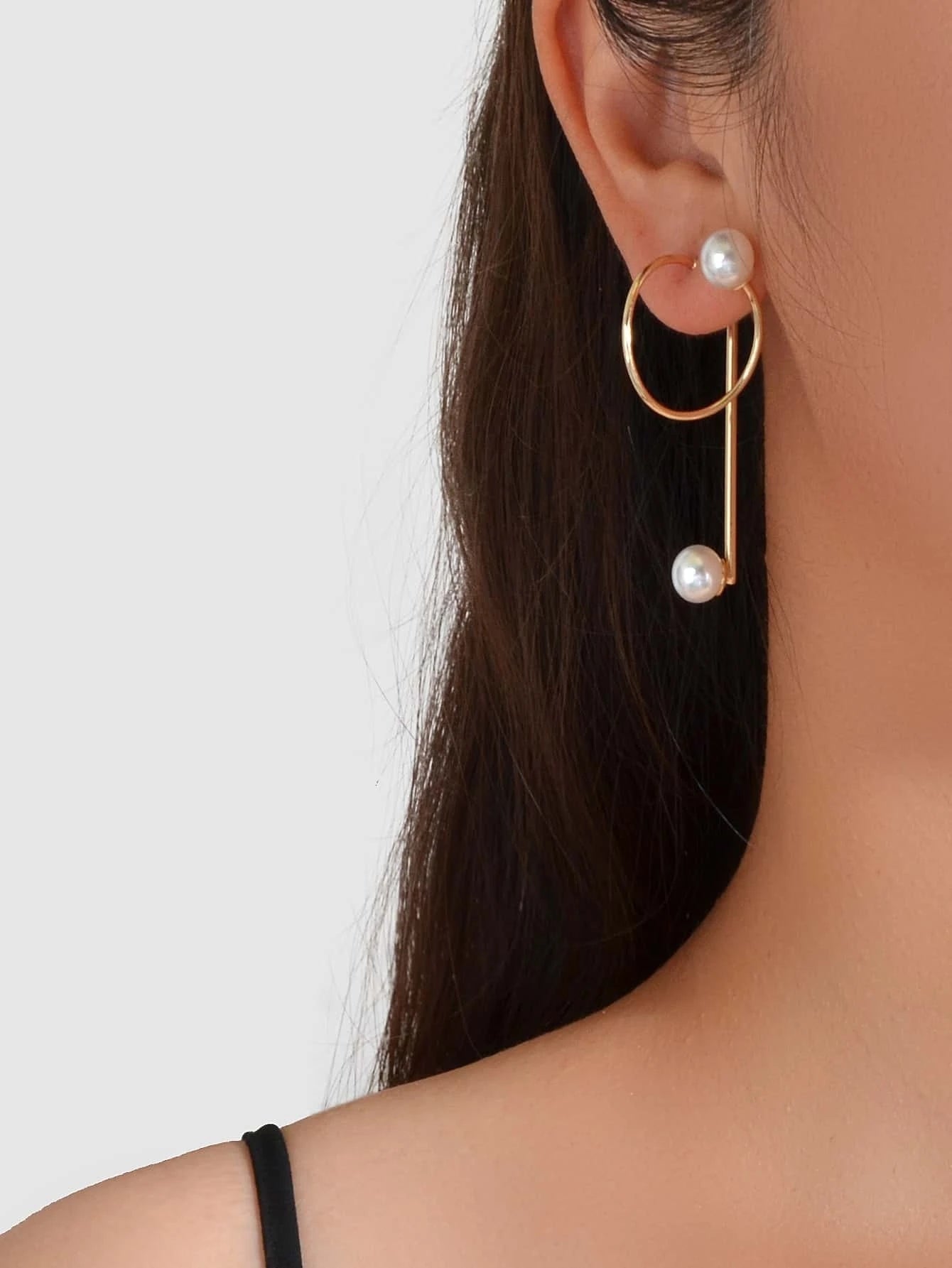 Fashion Jewellery Pearl Gold Circle Stud Curve Stud Earrings Ear Party Teen Gift-0