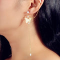 1pc Crystal Pearl Butterfly Long Chain Cartilage Stud Earring Stunning Ear Cuff
