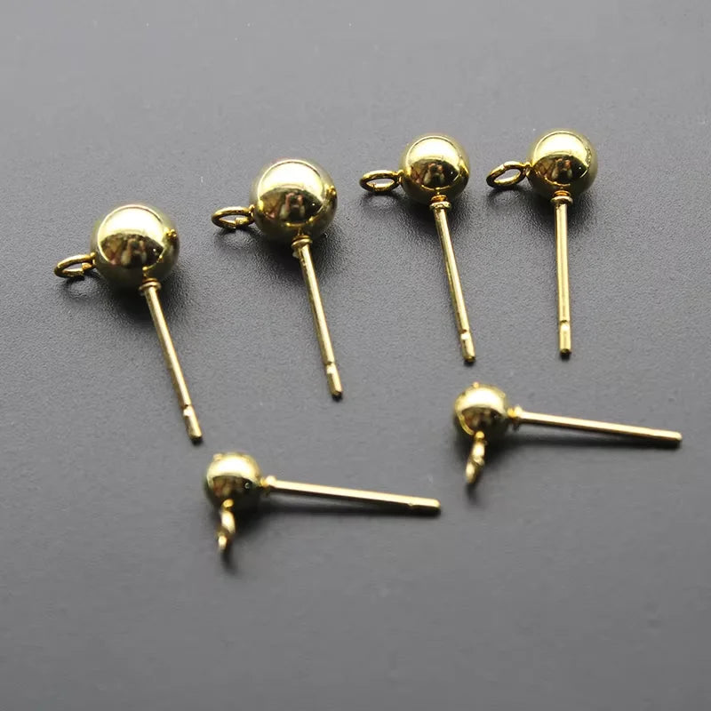 20PCS Surgical Stainless Steel 3 4 6 mm Round Ball Earrings Stud Post with Loop Fit Women DIY Earring Jewelry Making Accessories