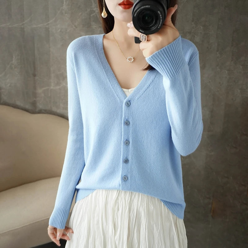 2024 New V-Neck Temperament Small Fragrant Wind Women Loose Sweater Sweater All Sweater Coat Special Offer Cardigan ZHI D035