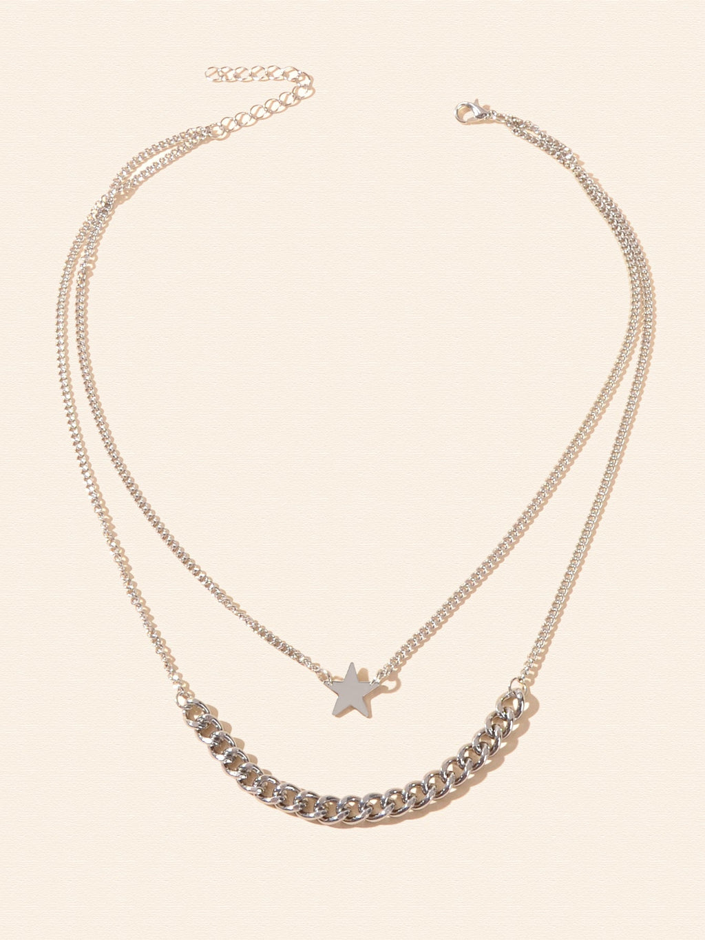 Punk Rock Double layer Silver Chain Star Charm Necklace Women Party Jewellery-1