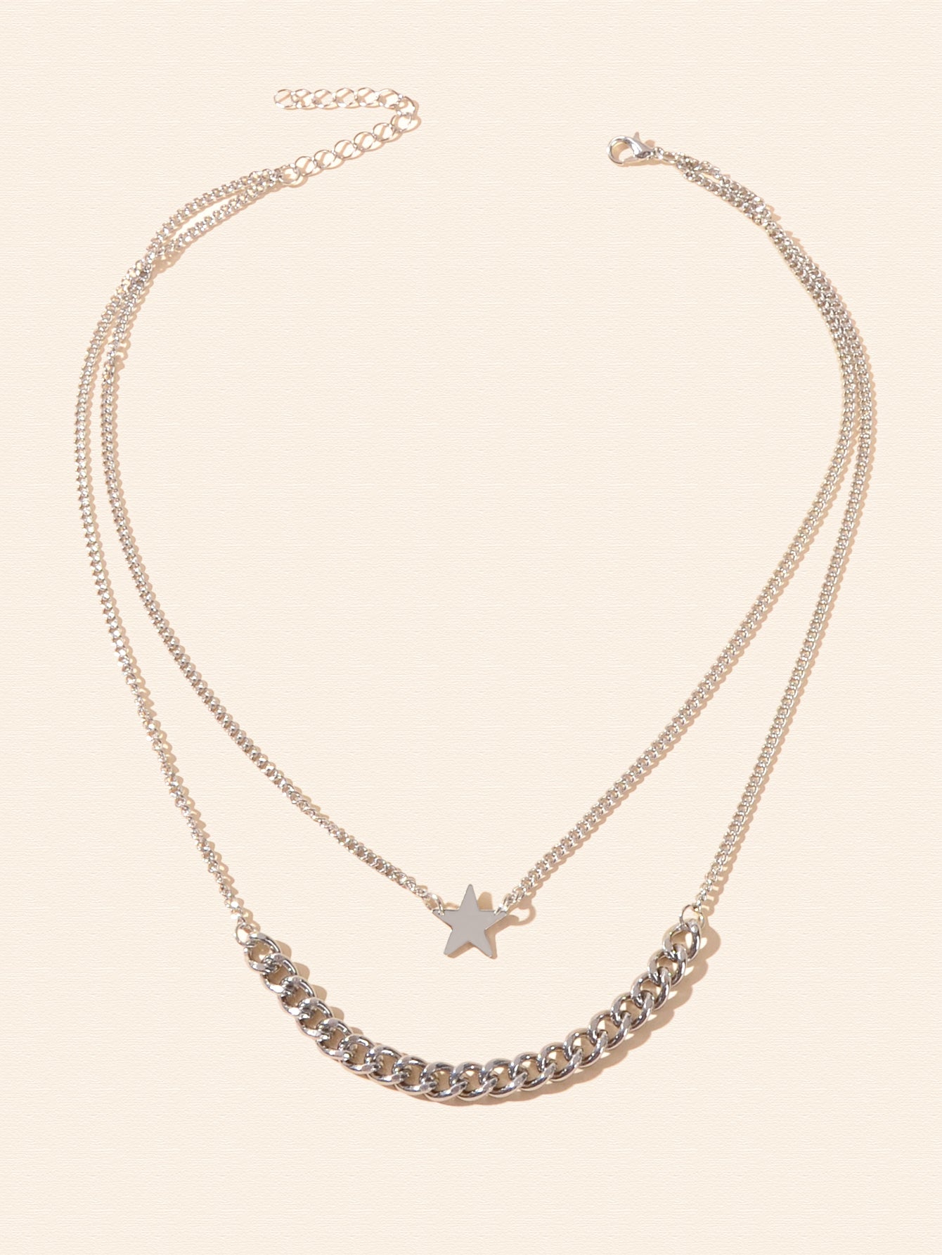 Punk Rock Double layer Silver Chain Star Charm Necklace Women Party Jewellery-1