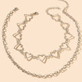 2 pcs Rock Punk Crude Chain Short Necklace Heart Choker Fashion Collar