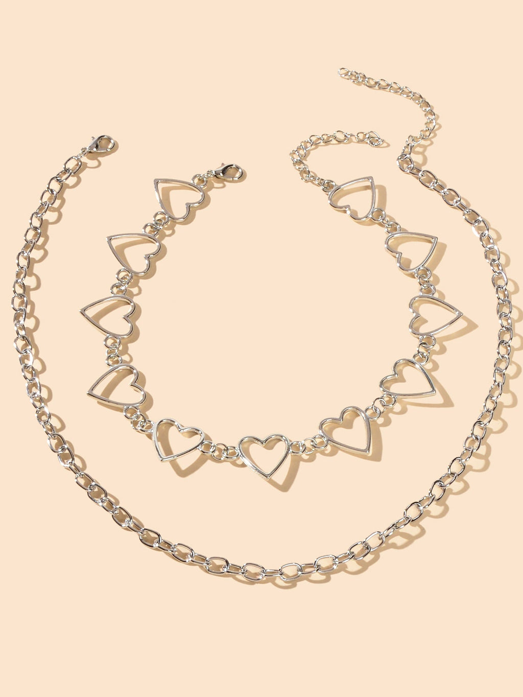 2 pcs Rock Punk Crude Chain Short Necklace Heart Choker Fashion Collar-1