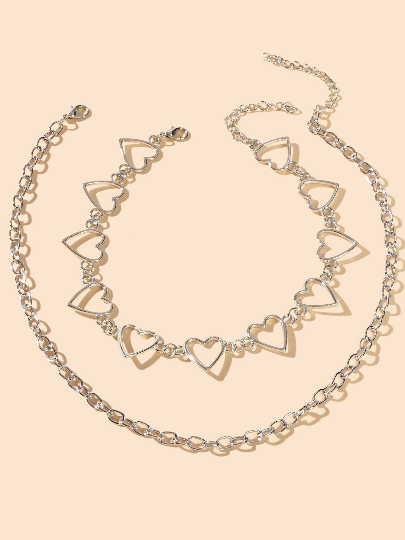 2 pcs Rock Punk Crude Chain Short Necklace Heart Choker Fashion Collar-1