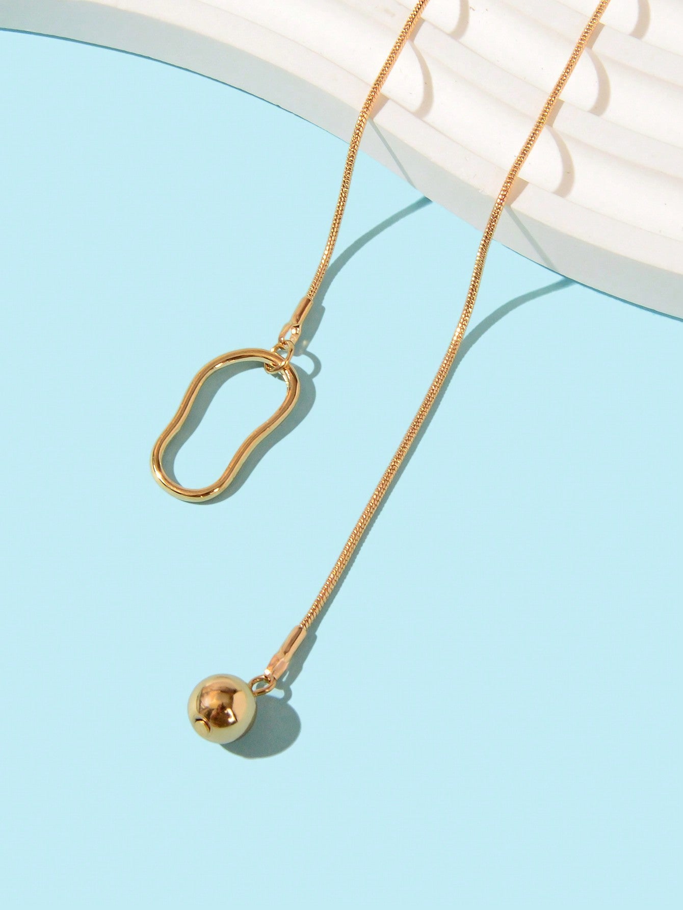 Gold Colour Geometric Y shape Pendant Necklace Women Party Minimalist Jewellery-2