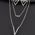 Silver V Pendant Necklace with Triangle Earrings Jewelry Set