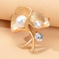 Delicate Pearl Rhinestone Decoration Ginkgo Biloba Leaf Brooch Dress Accessories