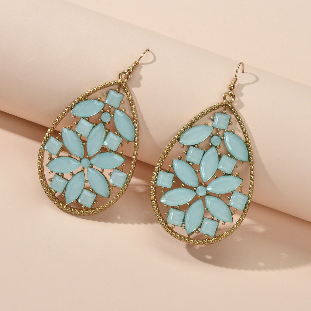 Ladies Jewellery Pink Green Acrylic Flower Water Drop Good Quality Earrings Gift-1