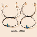 2 pcs Adjustable Black Rope Blue Butterfly Pendant Bracelet Mother's Day Gift