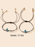 2 pcs Adjustable Black Rope Blue Butterfly Pendant Bracelet Mother's Day Gift