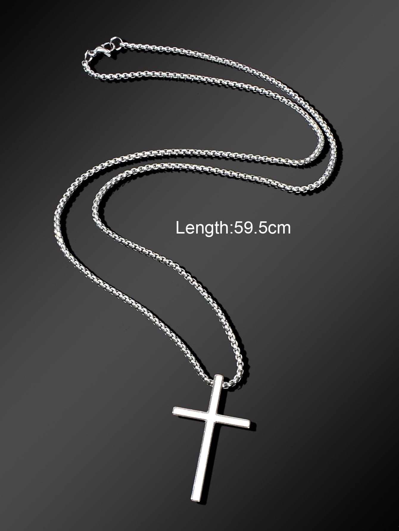 Punk Rock Titanium Steel Silver Long Chain Cross Pendant Necklace for Men Party