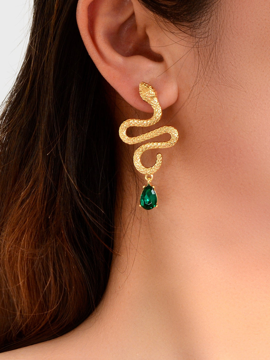Snake Drop Earrings Dangle Big Green Rhinestone Emerald Charm Stud Punk Jewelry