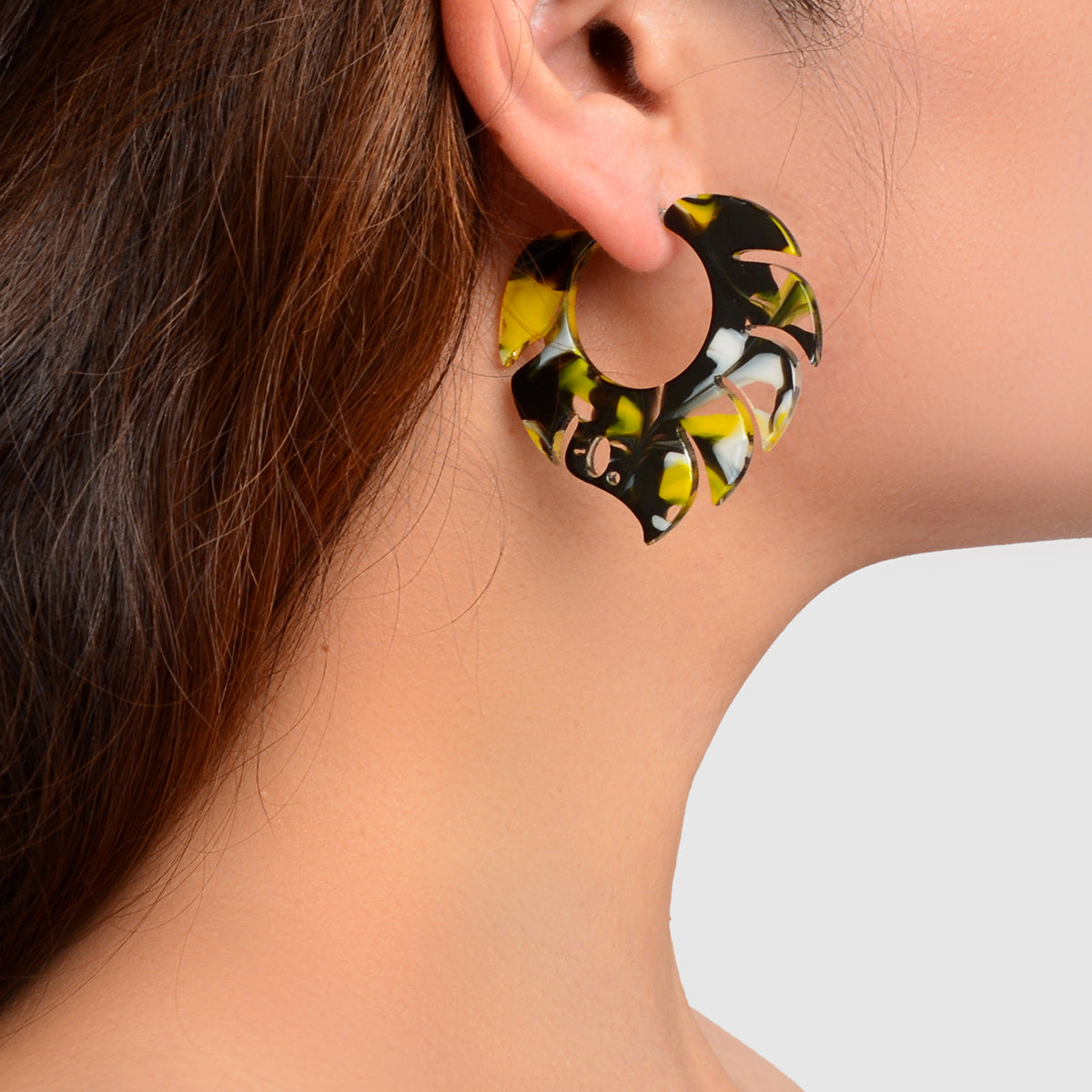 Acrylic Multi-color Abstract Art Hoop Stud Chunky Mottled Resin Earrings Gift