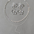 Multi-Layer Tassel Necklace Large Transparent Flower Stud Earrings Jewellery Set