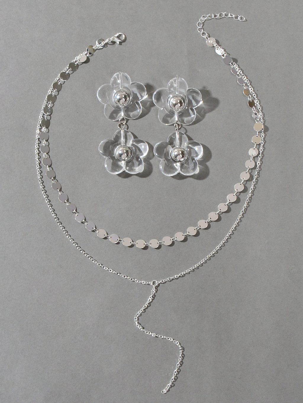 Multi-Layer Tassel Necklace Large Transparent Flower Stud Earrings Jewellery Set-1