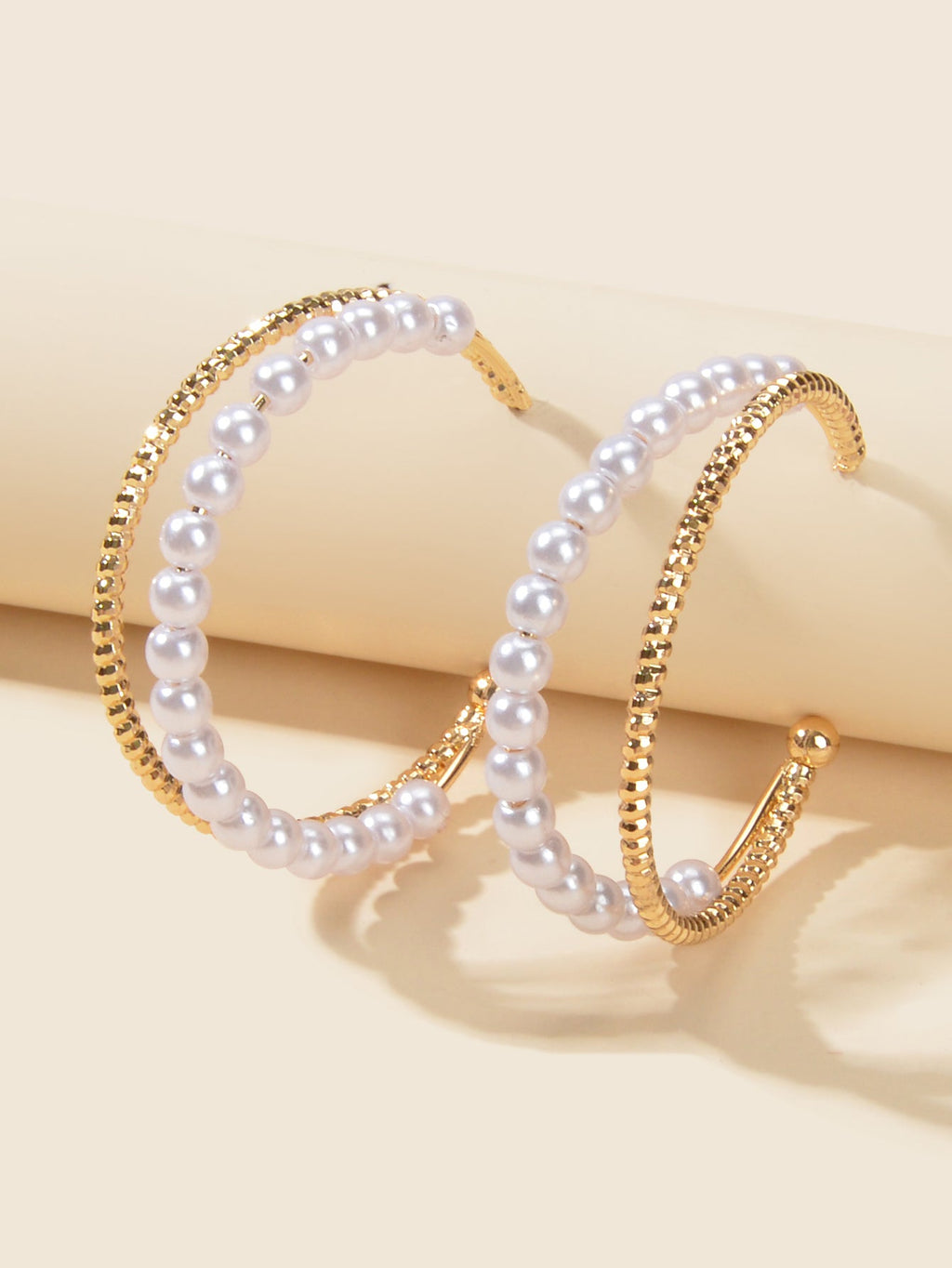 Good Quality Pearl Gold Metal Double layer Circle Chunky Hoop Huggie Earrings