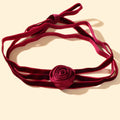 Retro Evening Party Accessories Adjustable Winered Velvet Rose Choker Necklace