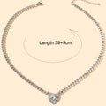 Textured Jewellery Silver Chain Full Rhinestone Heart Pendant Necklace Jewellery
